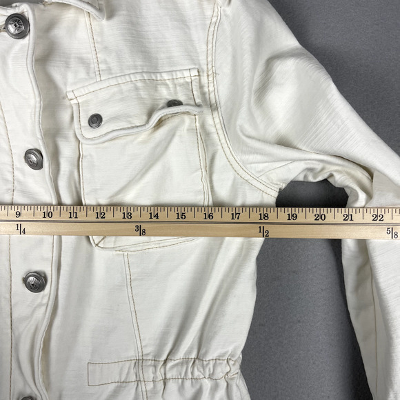 Free People Military Cargo Jacket Womens Small White Full Zip Utility Surplus - Picture 12 of 16